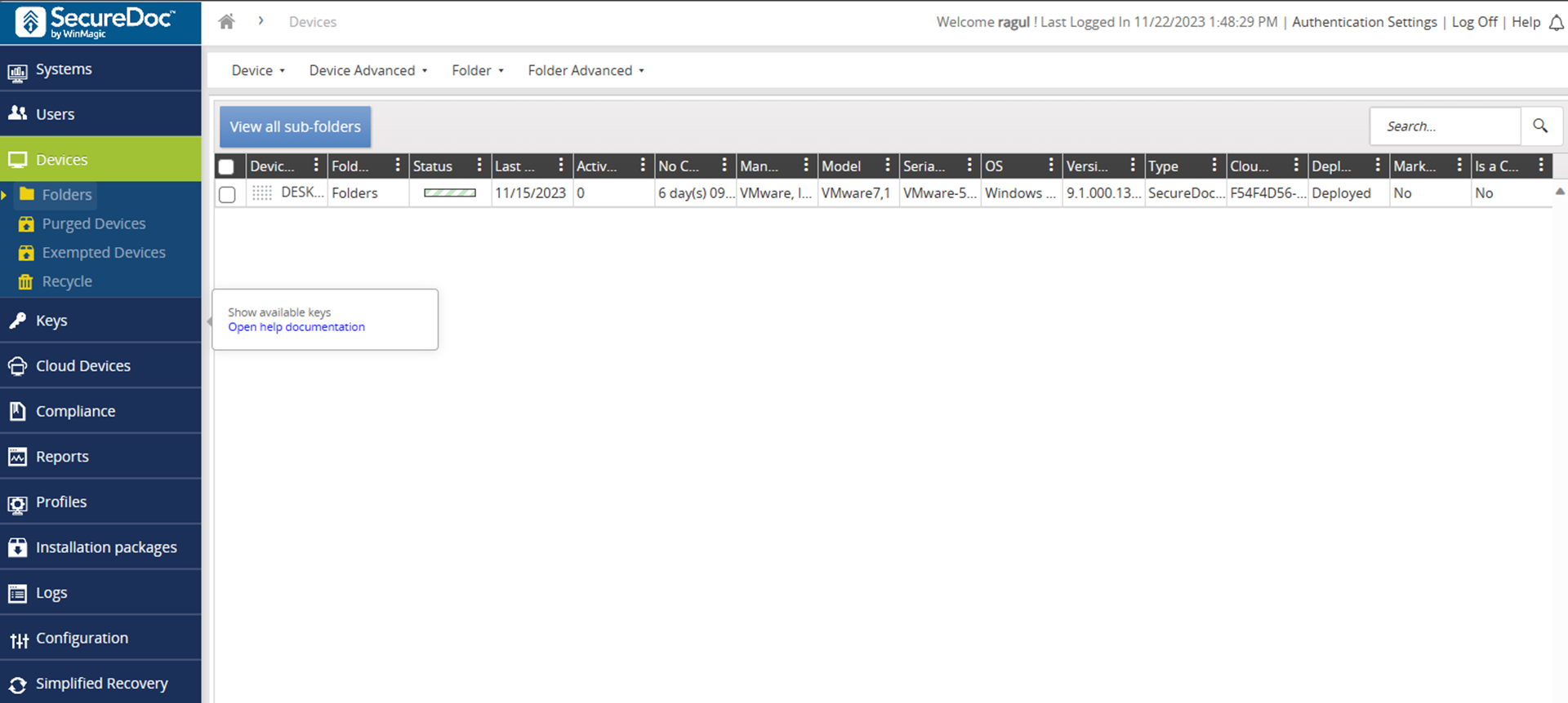 screenshot of SecureDoc Disk Encryption